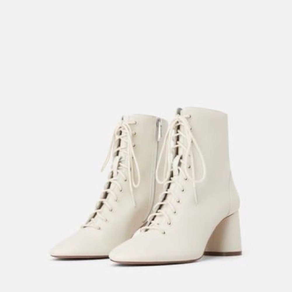 Zara Cream Lace-Up Ankle Booties - Picture 2 of 10